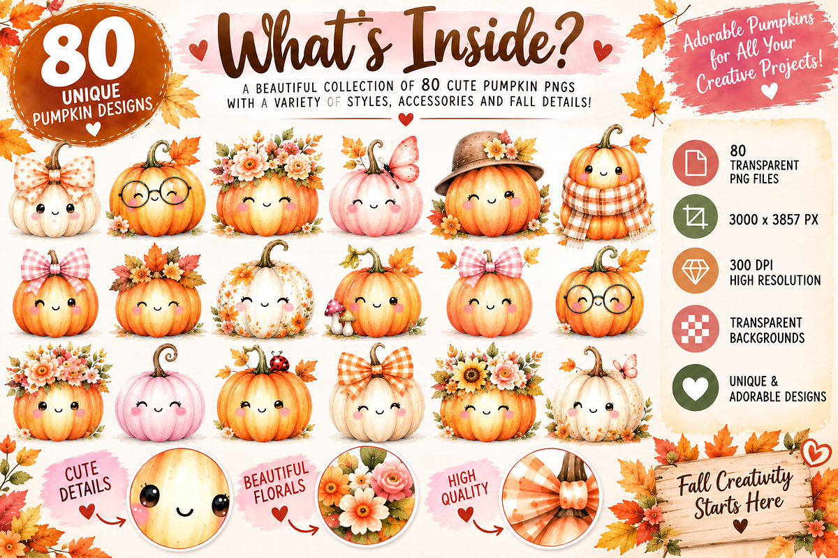 Cute Pumpkin Watercolor Clipart, an Object Illustration by Daffodil Dream Studio (Photo 2 of 3)