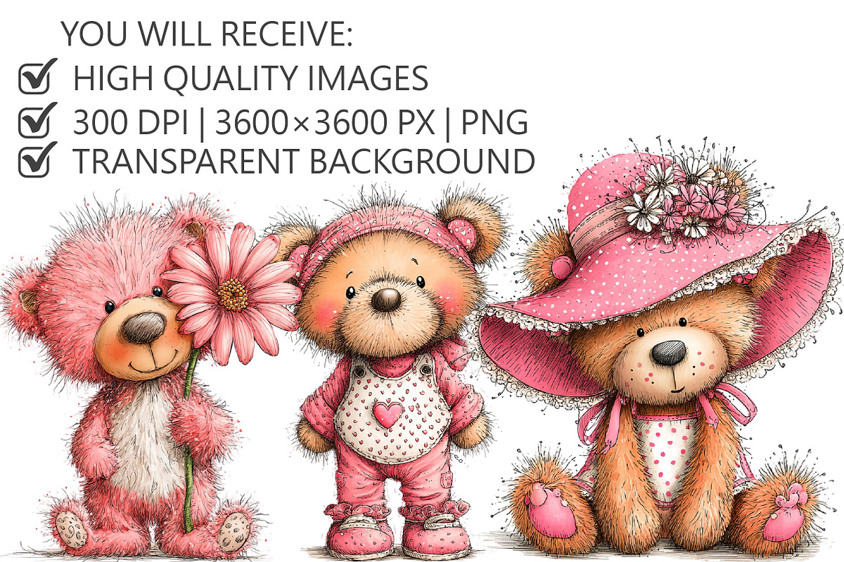 Whimsical Teddy Bear Clipart, an Illustration by Pixels.Craft (Photo 2 of 5)