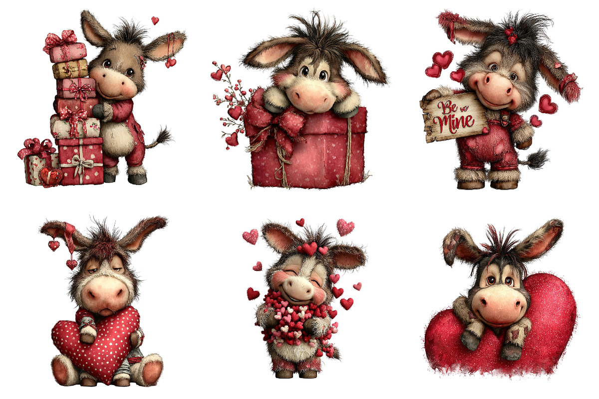 Whimsical Valentine Donkey Clipart, an Illustration by CreationArt (Photo 4 of 6)