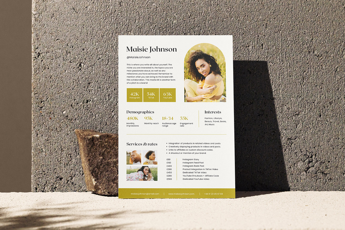 One Page Media Kit for Influencers, a Brochure Template by RWstudio (Photo 2 of 5)