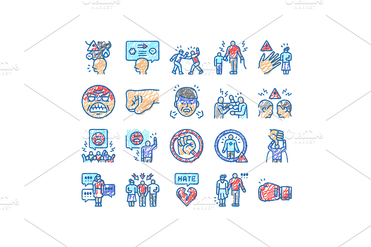 violence first aggressive hand icons, an Object Illustration by pikepicture