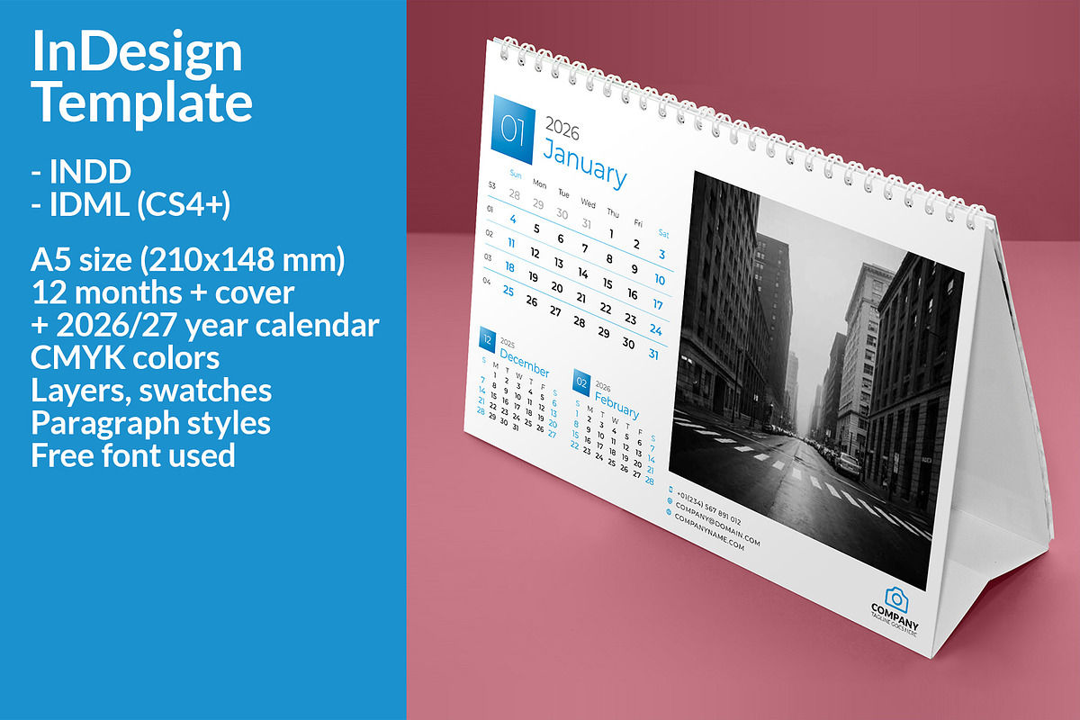 Desk Calendar 2026 (DC009-26-S), a Stationery Template by mikhailmorosin (Photo 3 of 6)