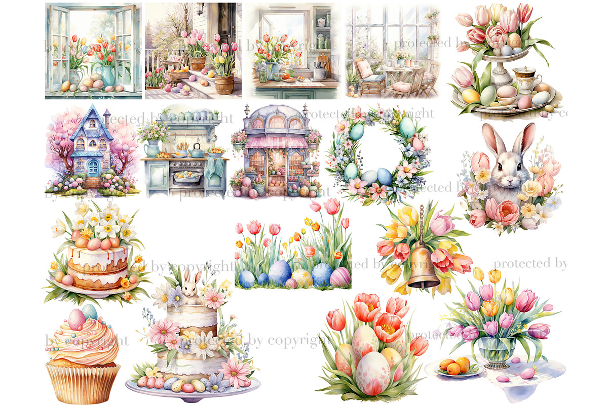 Easter Pastel Clipart | Cottagecore, a Seasonal Illustration by GlamArtZhanna (Photo 4 of 6)