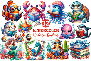 Undersea Reading Clipart, an Illustration by Dream Creation