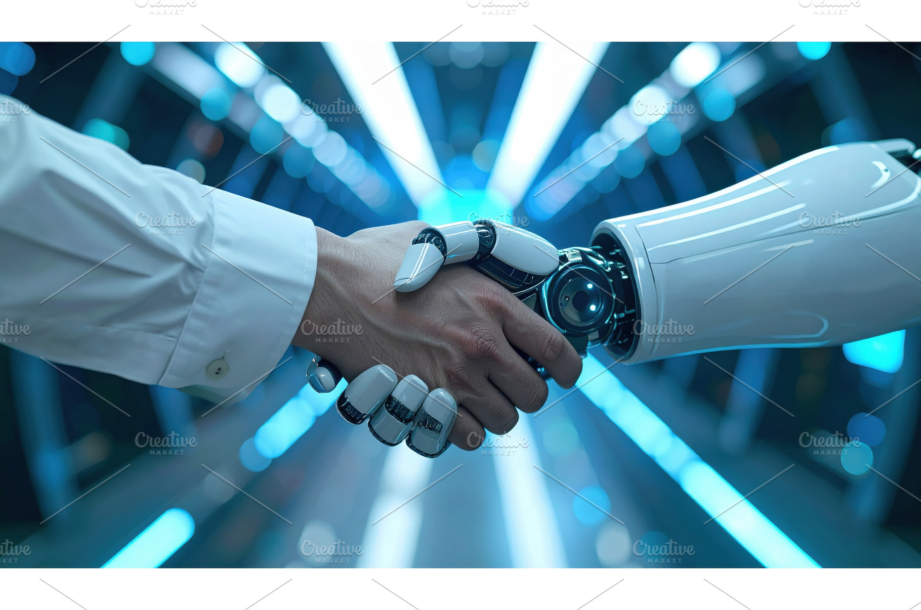 A human and a humanoid robot shake, a Technology Photo by Igor Tichonow