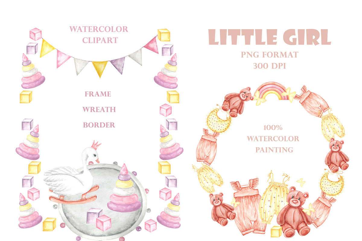 Little girl watercolor set. Nursery, a Person Illustration by SabinaWatercolorArt (Photo 8 of 15)