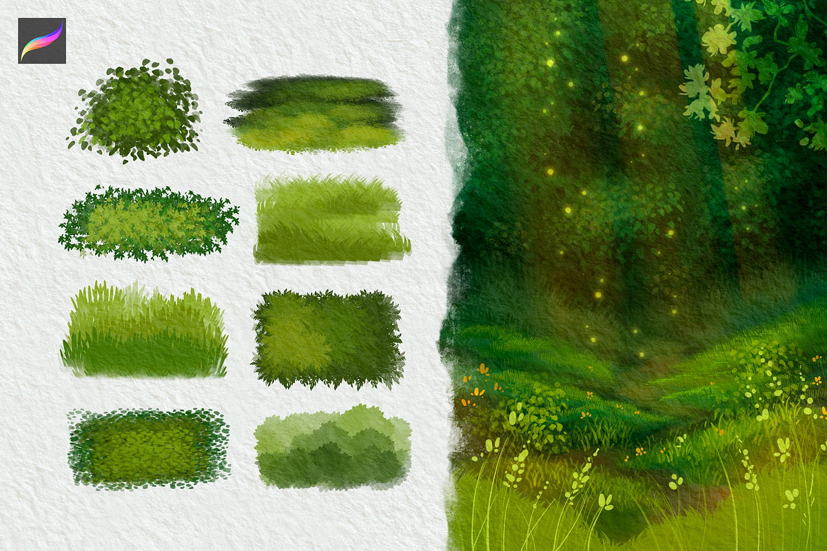 Procreate Brushes - Grass & Leaves, a Brush Add-On by Moon House Shop (Photo 2 of 5)