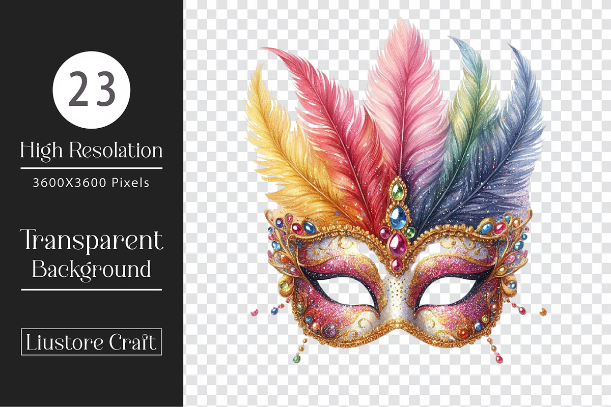 Colorful Carnival Mask Clipart PNG, a Work Illustration by Dream Creation (Photo 3 of 3)