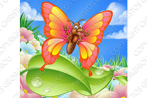 Cartoon Butterfly In Meadow