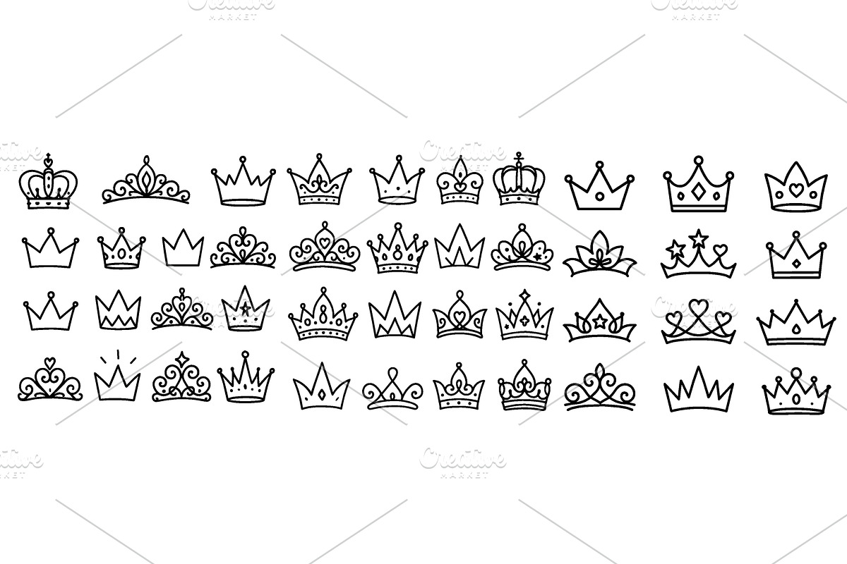 Hand drawn doodle crowns and tiaras, an Object Illustration by ZinetroN
