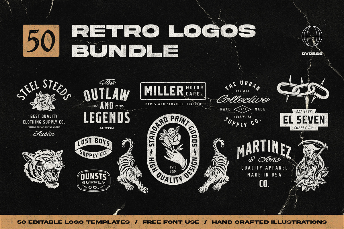 50 Retro logos Bundle, a Branding & Logo Template by Davide Bassu (Photo 1 of 12)