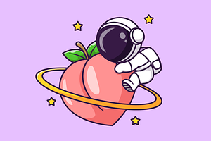 Cute Astronaut Hug Peach Fruit, a Food Illustration by Catalyst Labs