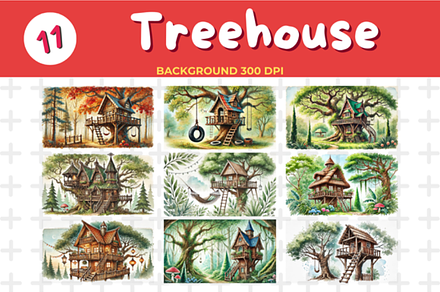 Vintage Watercolor Treehouse in Lus