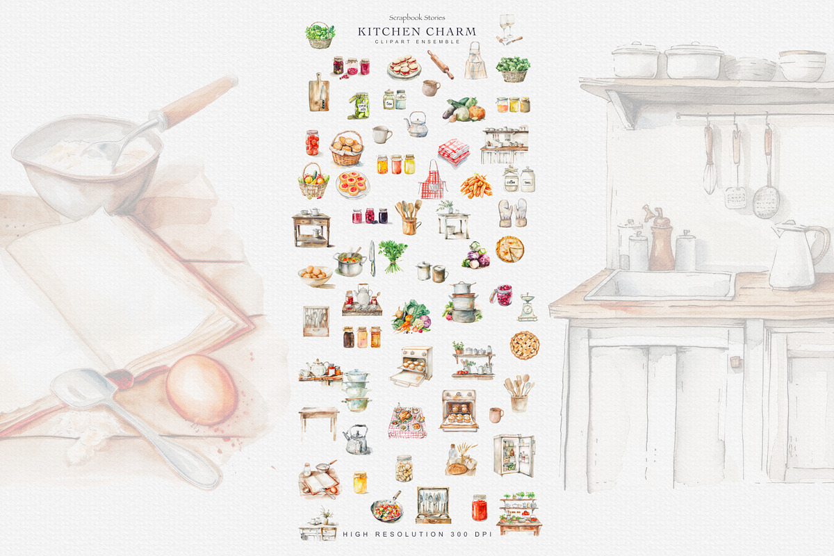 watercolor cozy kitchenware clipart, a Decorative Illustration by Patishop Art (Photo 8 of 9)