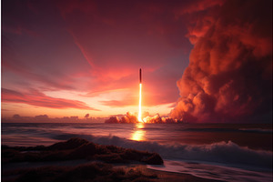 Starship Sunset Launch. Planet Star