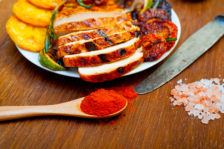 roasted grilled BBQ chicken breast with herbs and spices, a Food & Drink Photo by keko64