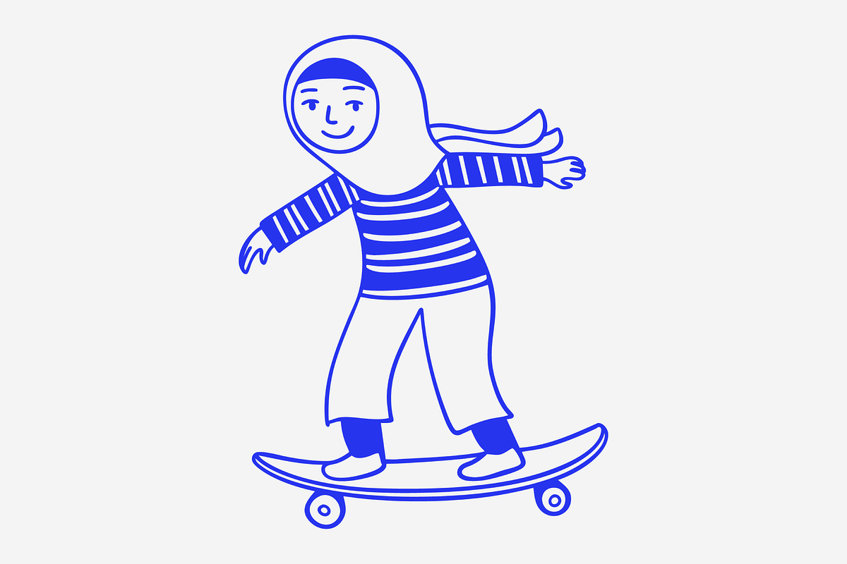 Muslim Girl Riding Skateboard Doodle, a Person Illustration by Danil Polshin