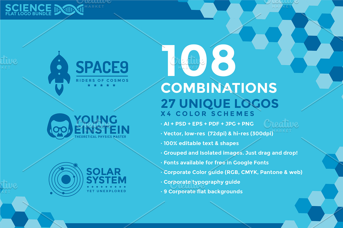 Science: 108 Flat Logos Bundle, a Branding & Logo Template by ToonPlanet Vector Assets (Photo 2 of 9)