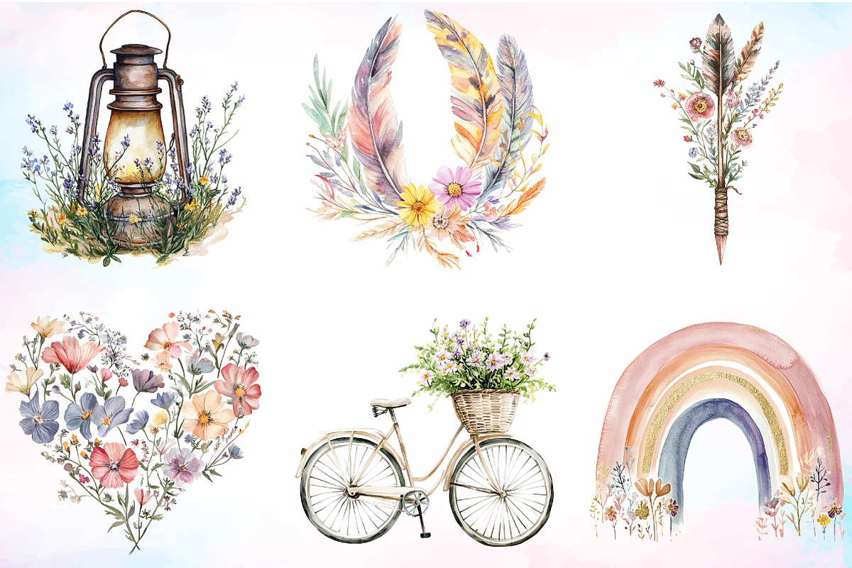 Watercolor Boho Wildflower Dream PNG, an Illustration by Canvas Craft (Photo 2 of 3)
