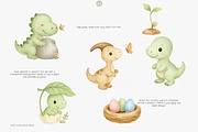 baby dino watercolor clipart set, an Animal Illustration by Pink Studio Art (Thumbnail 6 of 8)