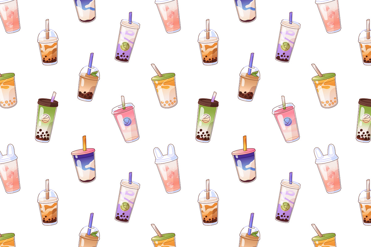 Bubble tea set + ad backgrounds, a Food Illustration by PaperTrident (Photo 10 of 11)