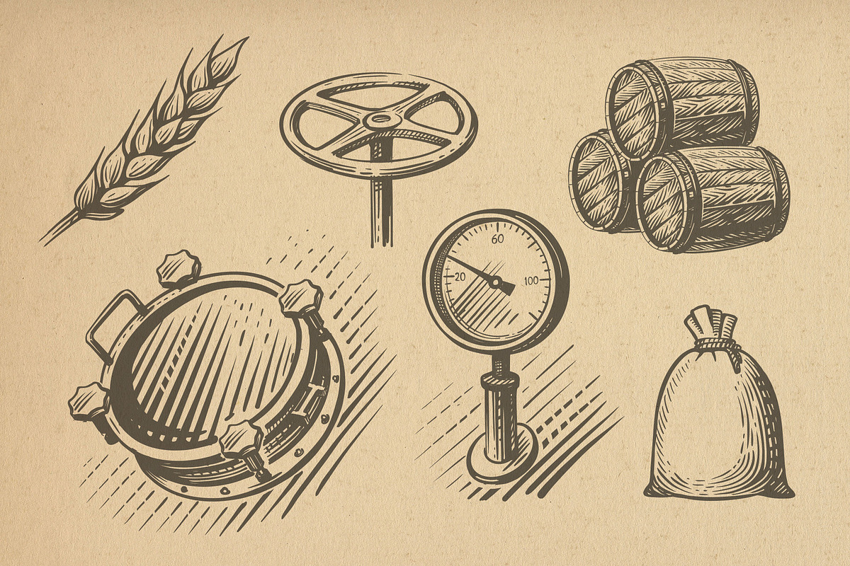 Vintage brewery. Alcohol production., a Food Illustration by bioraven (Photo 10 of 15)