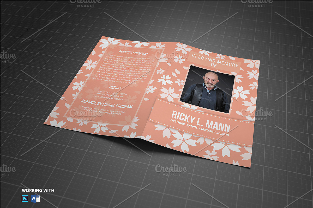 Funeral Program Template Printable, a Brochure Template by Madhabi Studio (Photo 3 of 5)