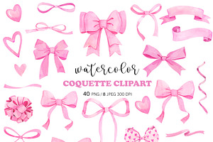 Watercolor Pink Coquette Bow PNG