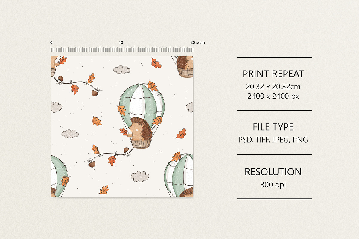 Hedgehog and air balloon, a Pattern Graphic by Olena Kuznietsova (Photo 4 of 10)