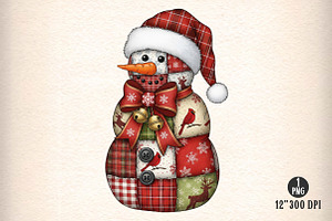 Patchwork Christmas Snowman PNG, an Illustration by Dream Creation
