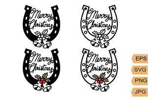 Cowboy Merry Christmas Horseshoe Svg