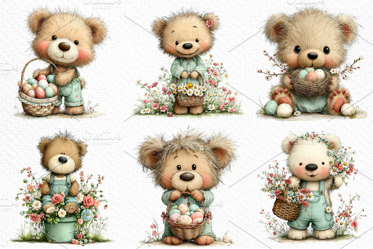 Whimsical Spring Teddy Bear Clipart, an Illustration by Craft Nest (Photo 4 of 11)