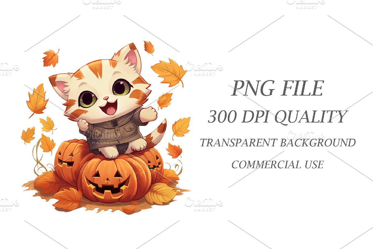 Cute Kawaii Cats for Halloween., an Animal Illustration by KENO Mascots (Photo 8 of 8)