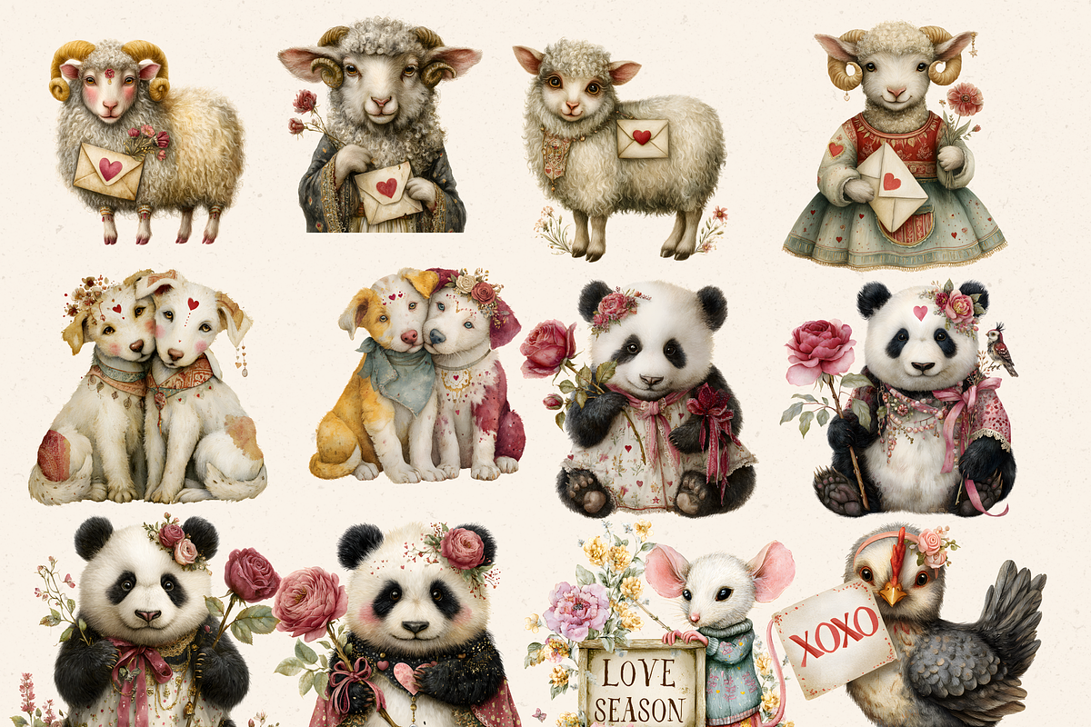 VALENTINE DREAM ANIMALS CLIPART PACK, an Animal Illustration by Daring Digies (Photo 2 of 8)