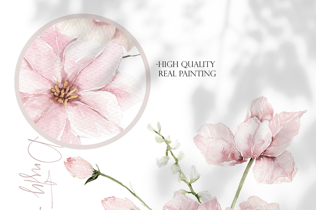 Watercolor Flowers - Dusty PINK, a Decorative Illustration by Beigetime (Photo 5 of 10)