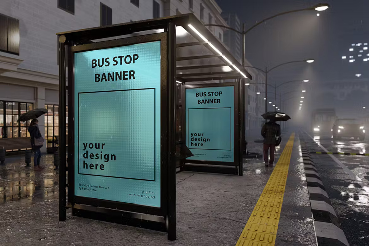 Bus Stop Banner Mockup Set, an Advertising Mockup by PaperMoon (Photo 2 of 5)