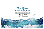 Sea Waves watercolor illustrations, an Object Illustration by Evgeniia (Thumbnail 5 of 5)