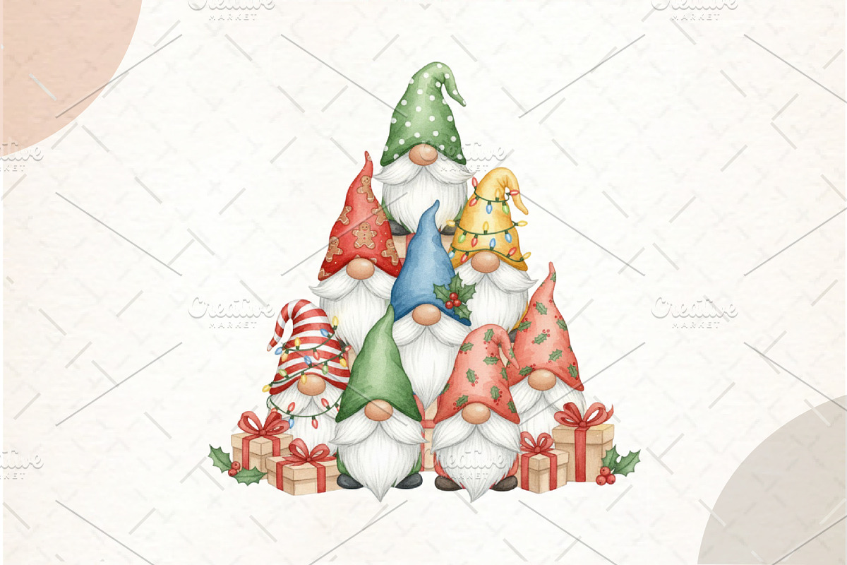 Little Christmas Tree Gnomes Png, an Illustration by Watercolor design (Photo 1 of 5)