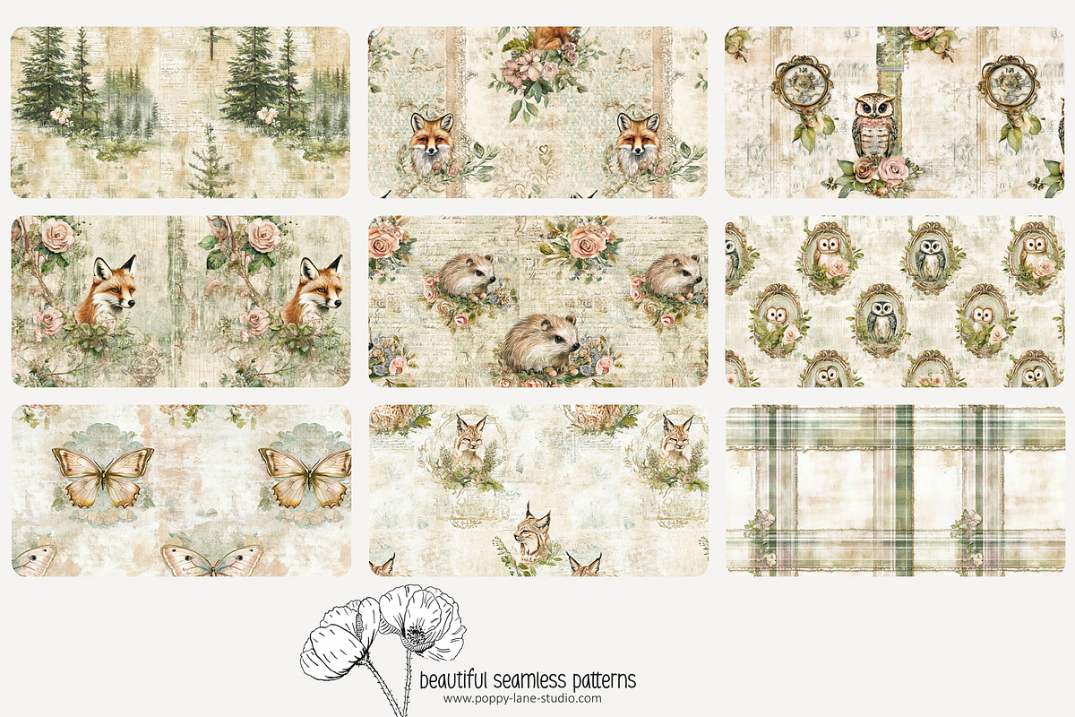 70 vintage woodlands repeat pattern, a Pattern Graphic by Poppy Lane Studio (Photo 6 of 10)