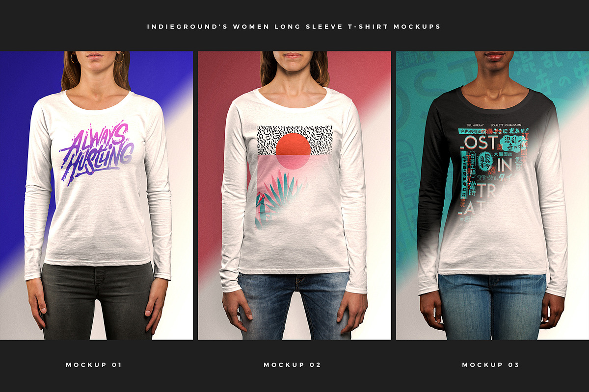 Women Long Sleeve T-Shirt Mockups, a Shirt Mockup by Indieground Design Inc. (Photo 2 of 5)