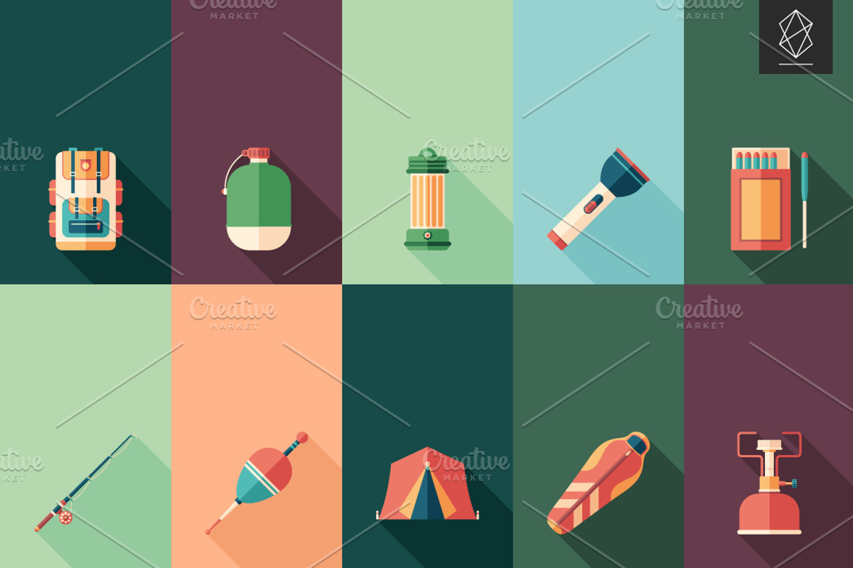 Camping and touring flat icon set, an Icon by Yury Velikanov (Photo 3 of 3)
