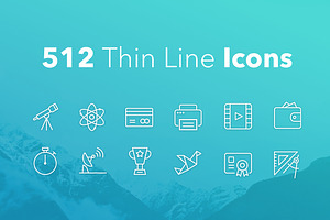 512 Thin Line Icons, an Outline Icon by Okodesign Market