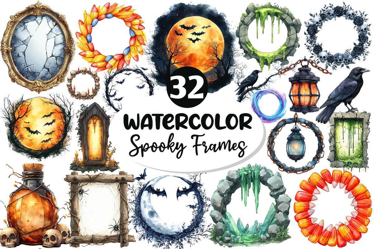 Spooky Halloween Frames Clipart, an Illustration by Dream Creation (Photo 1 of 6)