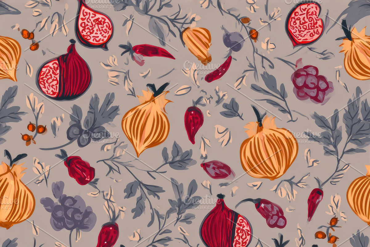 Funky Mediterranean Fruit Pattern, a Decorative Illustration by Virgo Studio