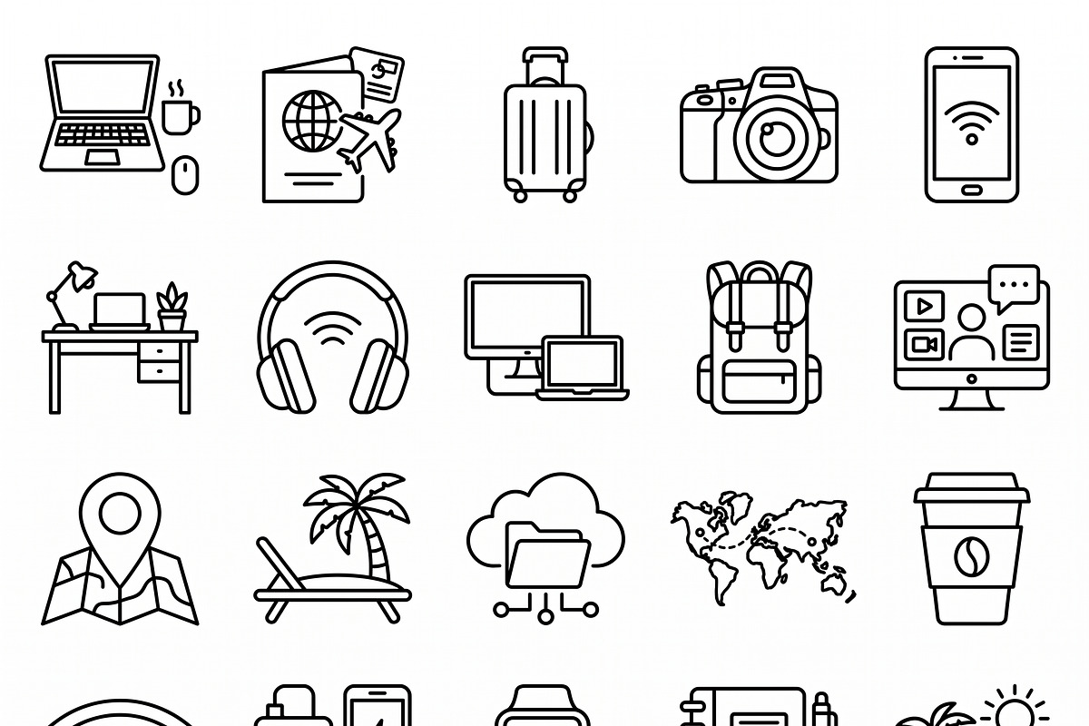 Bundles vector Digital Nomad Icons, an Outline Icon by adenpinkstore (Photo 2 of 5)