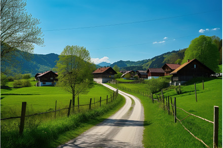 Mountain village blue sky. Generate, a Nature Photo by Ylivdesign