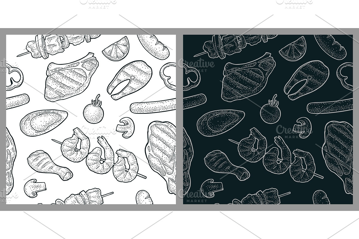 Seamless pattern barbecue grill. Top, a Food Illustration by MoreVector