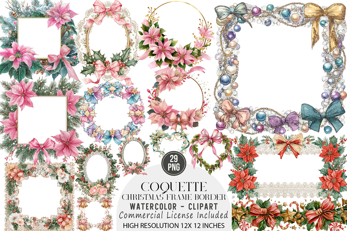 Coquette Christmas Frame Border Clip, an Illustration by DreamArtGraphic (Photo 1 of 4)