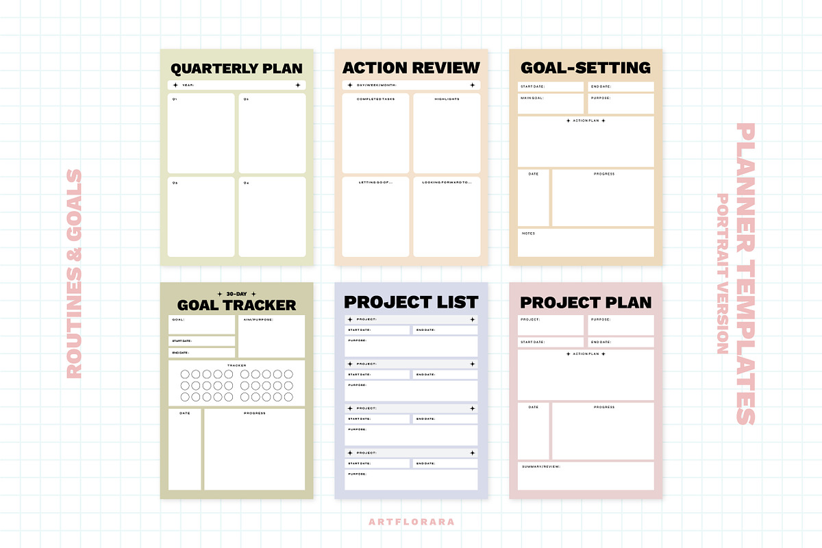 Routines & Goal Planner Set, a Stationery Template by Artflorara (Photo 6 of 9)