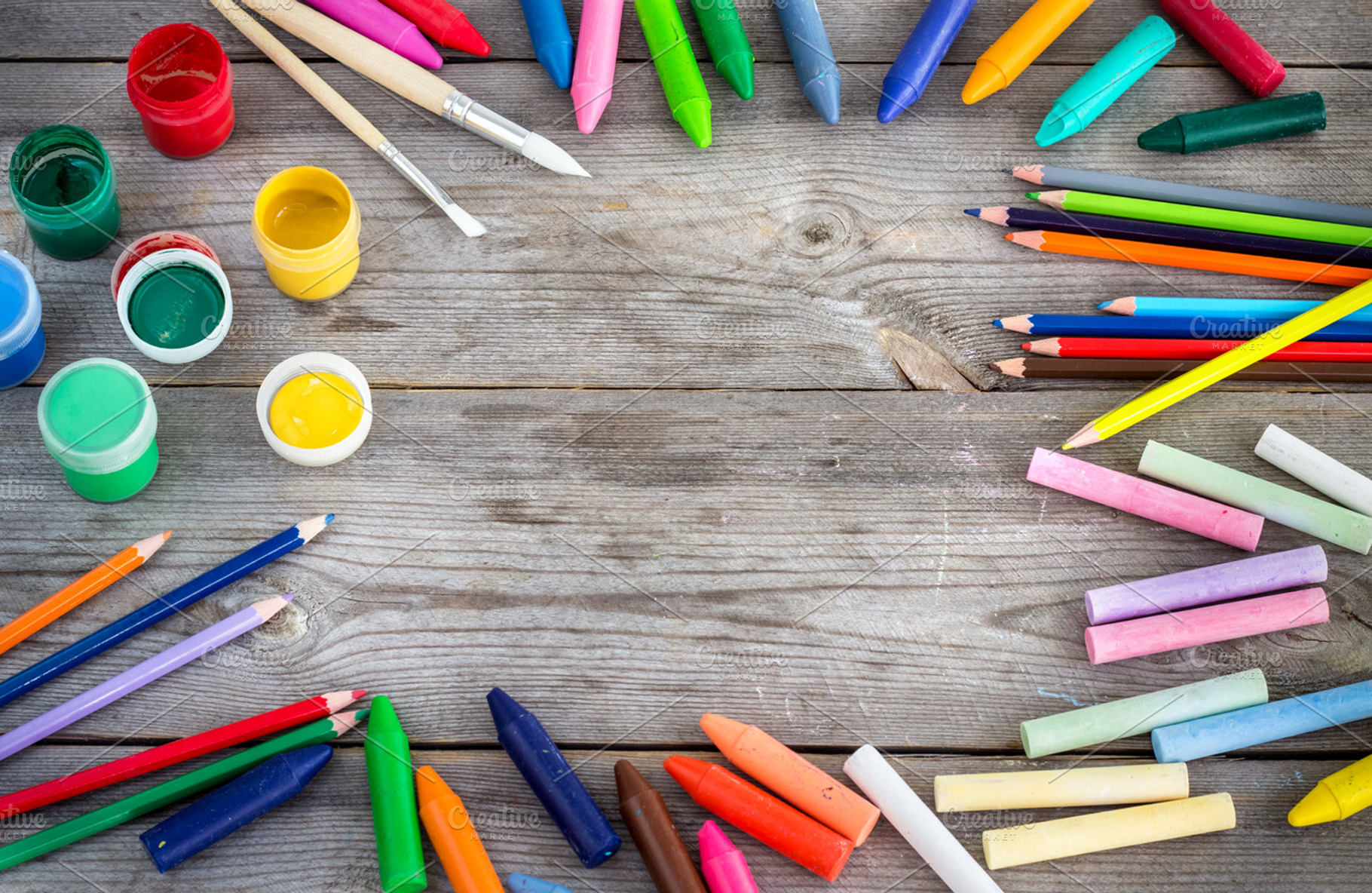 School supplies crayons pens chalks containing accessories, art, and, a School & Education Photo by Antonina Vlasova